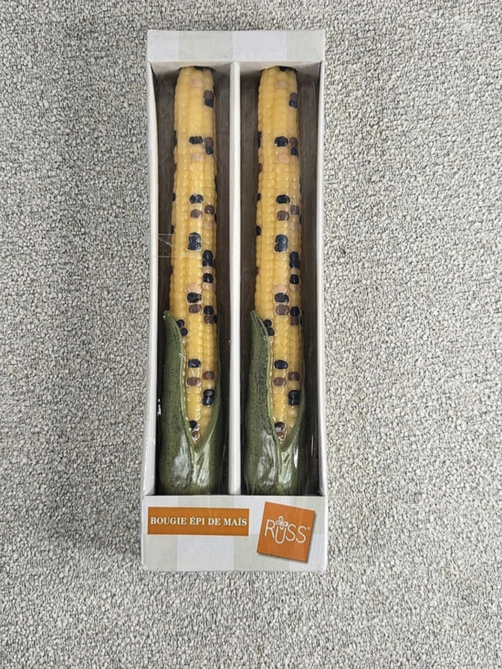 Vtg Russ Berrie Indian Corn Taper Candles Set 2 Fall Thanksgiving Maize